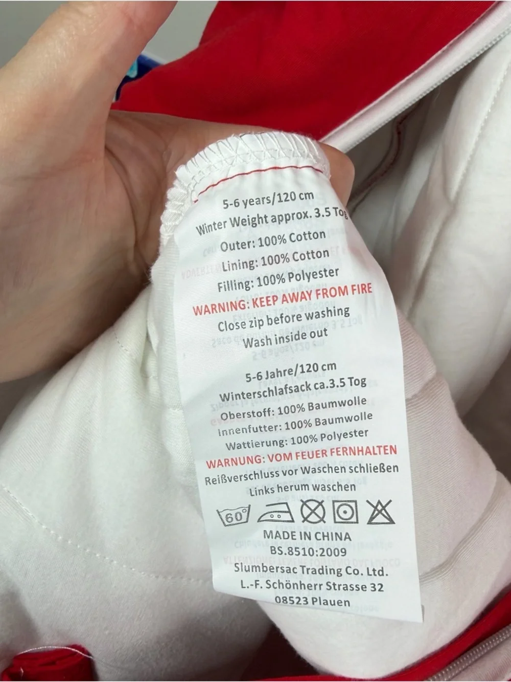Kids Schlummersack Red Winter Sleep Sack Wearable Sleeping Bag Zip Up 5-6 Years